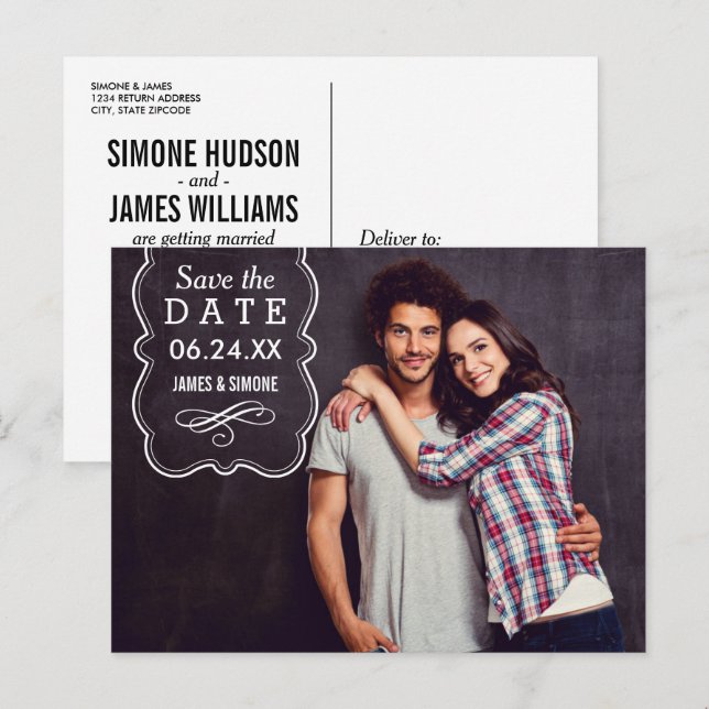 Decorative Photo Overlay Wedding Save the Date Announcement Postcard (Front/Back)