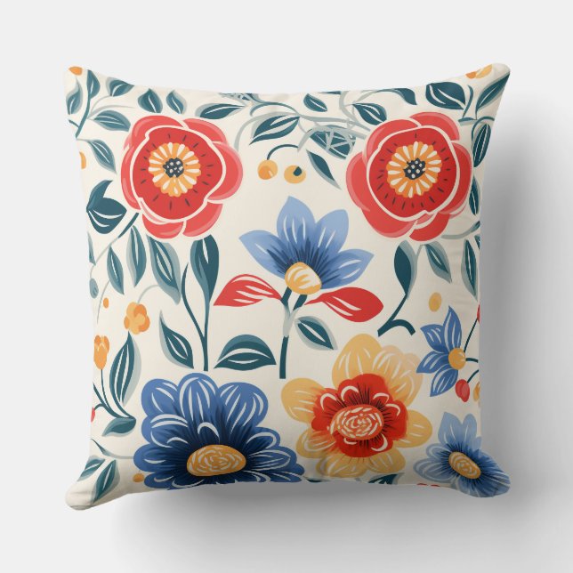 Decorative pillow with vibrant floral design (Back)