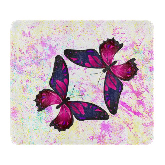Decorative Pink and Violet Colourful Butterflies Cutting Board (Front)