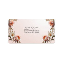 Decorative Pink and White Flowers Address Label