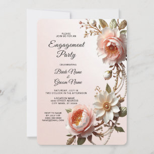 Decorative Pink and White Flowers Engagement Invitation
