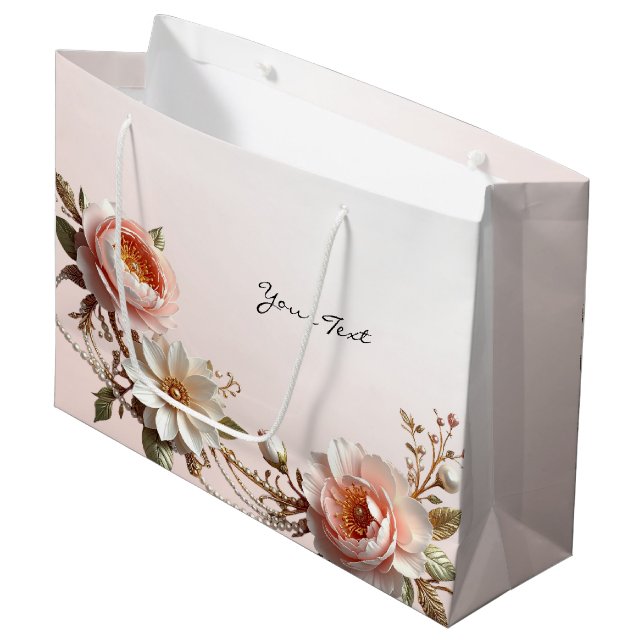 Decorative Pink and White Flowers Gift Bag (Front Angled)