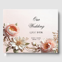 Decorative Pink and White Flowers Guest Book