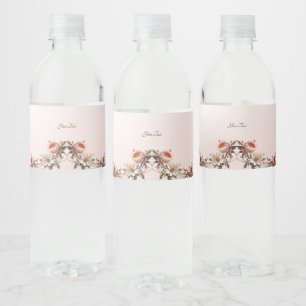 Decorative Pink and White Flowers Water Bottle  Label
