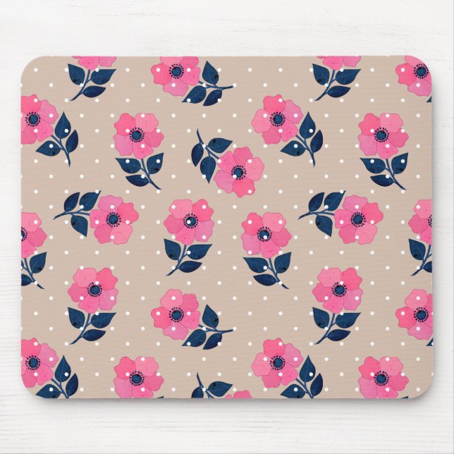 Decorative Pink Beige Floral Pattern Mouse Mat (Front)