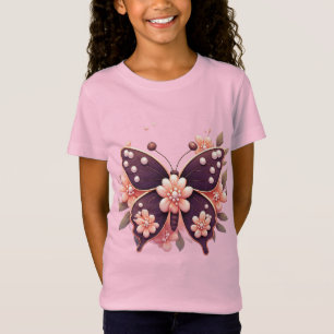 Decorative Pink Floral Butterfly T-Shirt