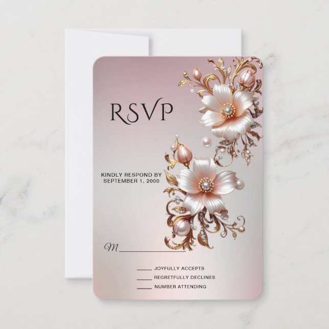 Decorative Pink Floral RSVP Card (Front)