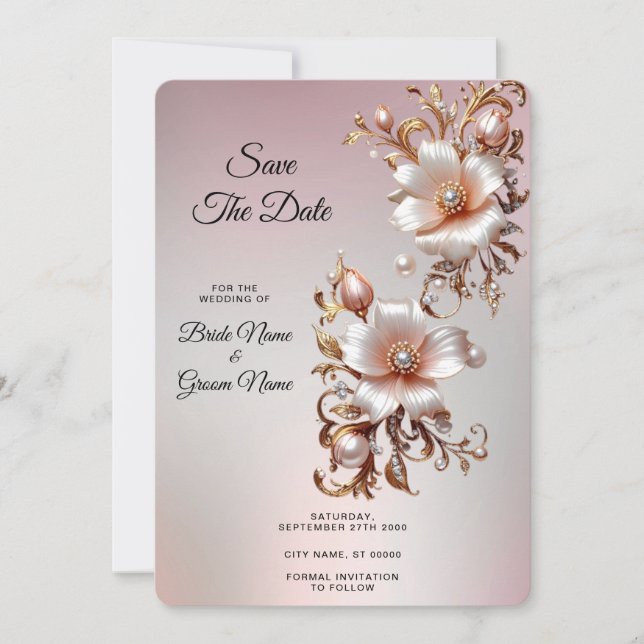 Decorative Pink Floral Save The Date (Front)