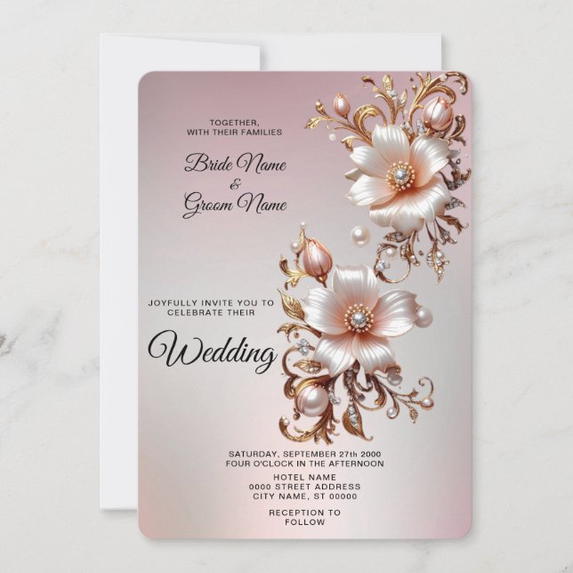 Decorative Pink Floral Wedding Invitation (Front)