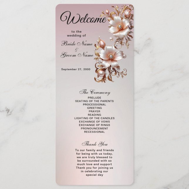 Decorative Pink Floral Wedding  Program Programme (Front)