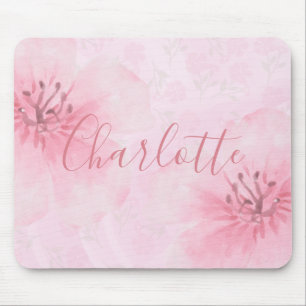 Decorative Pink Floral Your Name Mouse Mat