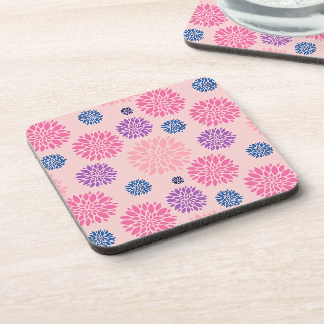 Decorative Pink Purple and Blue Floral Pattern Coaster (Left Side)