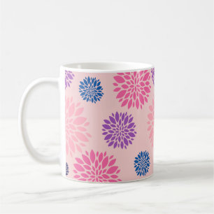 Decorative Pink Purple and Blue Floral Pattern Coffee Mug