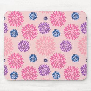Decorative Pink Purple and Blue Floral Pattern Mouse Mat