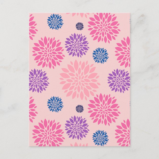 Decorative Pink Purple and Blue Floral Pattern Postcard (Front)