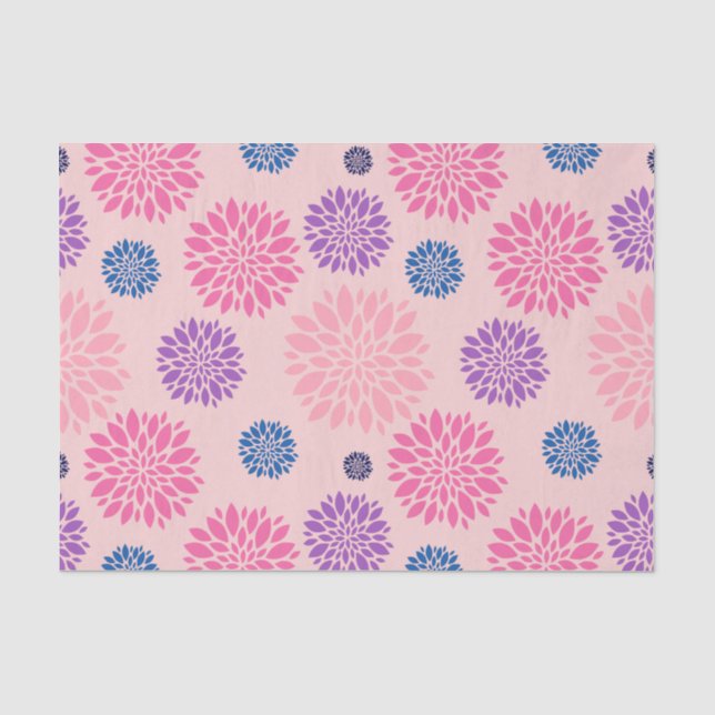 Decorative Pink Purple and Blue Floral Pattern Tissue Paper (Front)