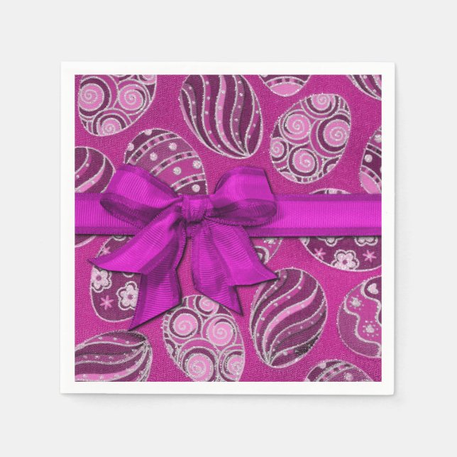 Decorative Pink Ribbon Easter Eggs Napkins (Front)