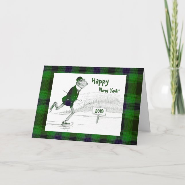  Decorative Plaid Frog New Years Card (Front)
