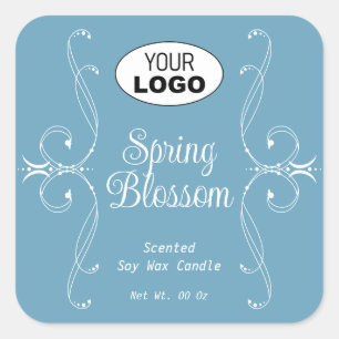 Decorative Plain Pastel Blue Flourish Ornate Square Sticker