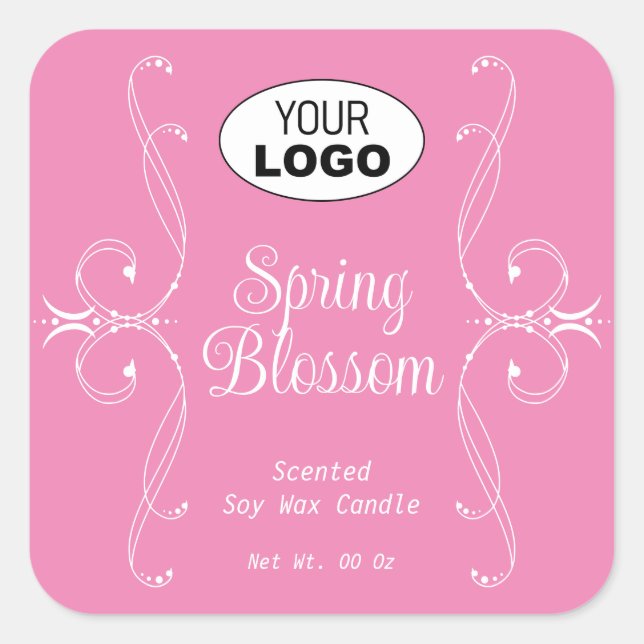 Decorative Plain Pastel Pink Flourish Ornate Square Sticker (Front)