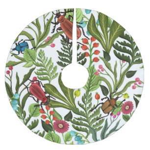 Decorative Plants and Insects: Seamless Design. Brushed Polyester Tree Skirt
