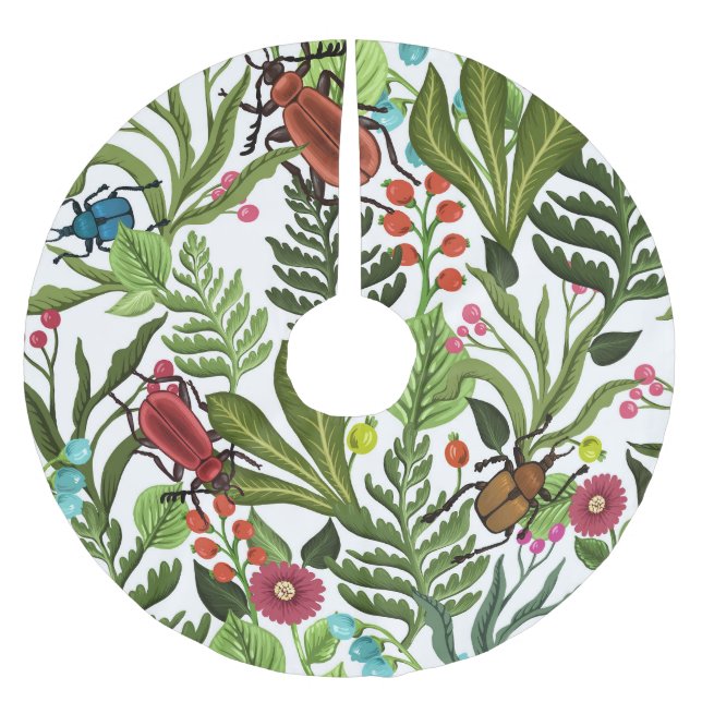 Decorative Plants and Insects: Seamless Design. Brushed Polyester Tree Skirt (Front)