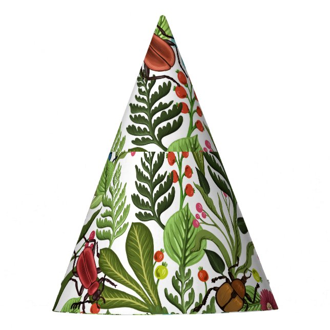Decorative Plants and Insects: Seamless Design. Party Hat (Front)