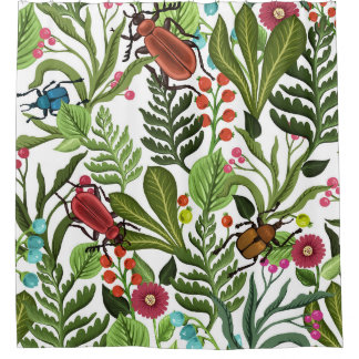 Decorative Plants and Insects: Seamless Design. Shower Curtain
