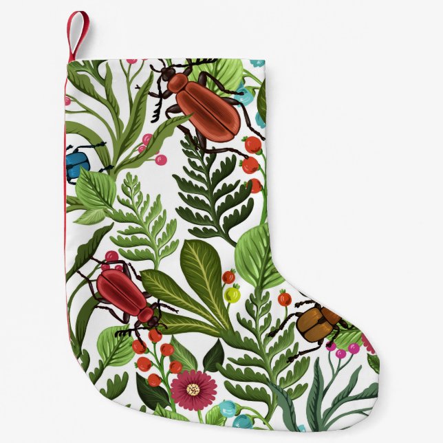 Decorative Plants and Insects: Seamless Design. Small Christmas Stocking (Front)