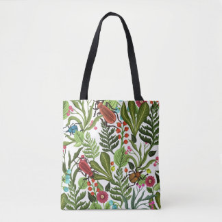 Decorative Plants and Insects: Seamless Design. Tote Bag