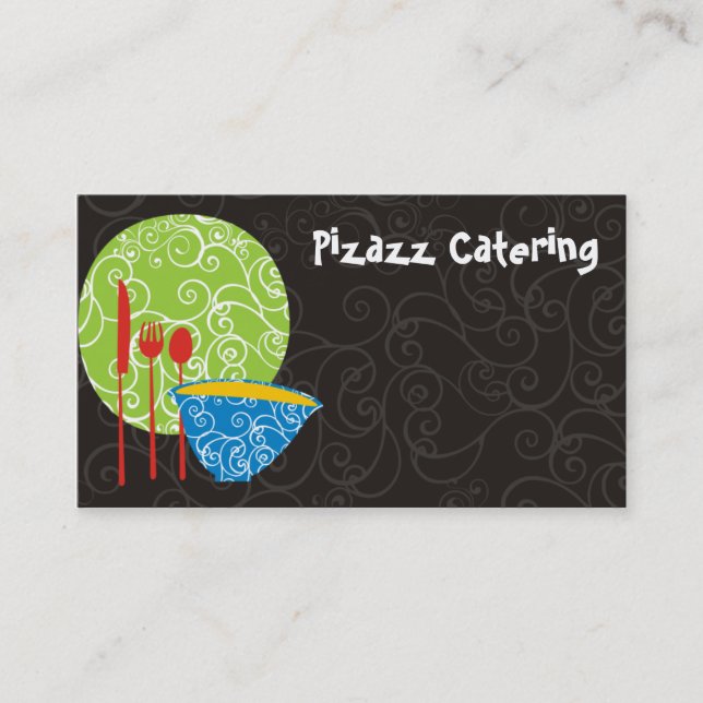 Decorative plate bowl utensils chef catering bu... business card (Front)