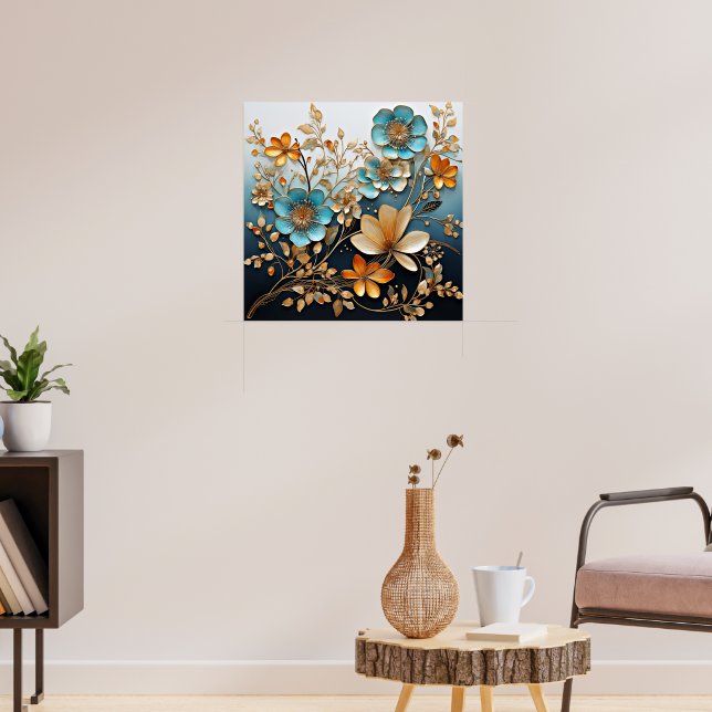 Decorative Porcelain-Look Flower Pattern Poster (Living Room 3)