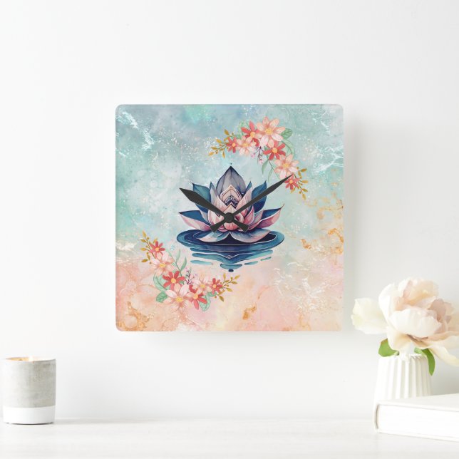 Decorative Purity Pink Lotus Square Wall Clock (Home)