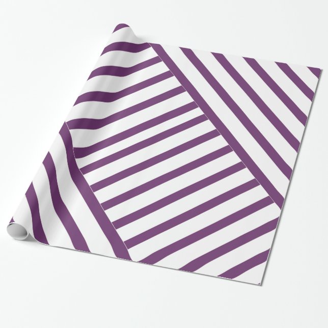 Decorative Purple and White Stripes Wrapping Paper (Unrolled)
