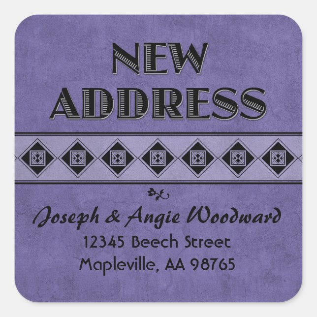 Decorative Purple Custom New Address Stickers (Front)