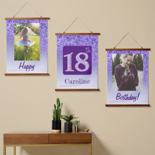 Decorative Purple Glitter 2 Photos 18th Birthday Hanging Tapestry