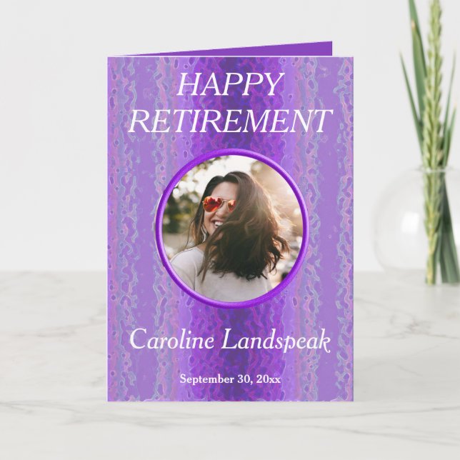 Decorative Purple Metal 1 photo collage Retirement Card (Front)