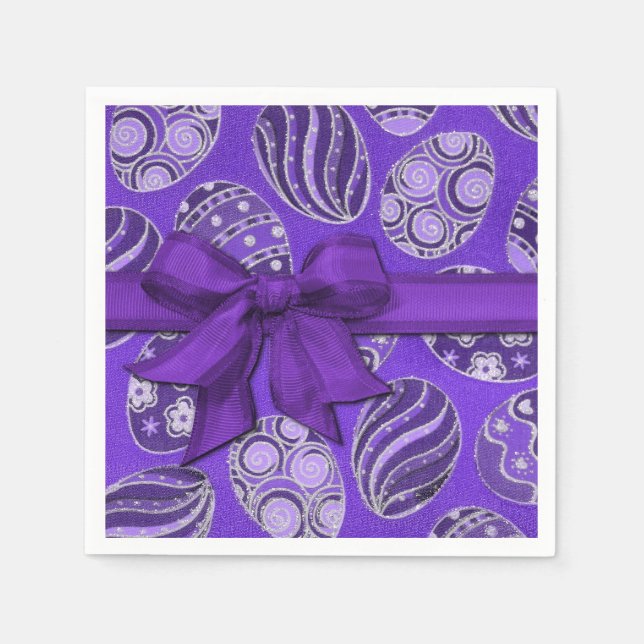Decorative Purple Ribbon Easter Eggs Napkins (Front)