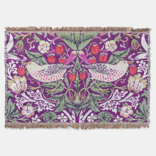 Decorative Purple William Morris Strawberry Thief  Throw Blanket