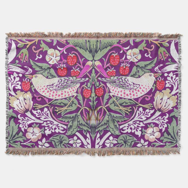 Decorative Purple William Morris Strawberry Thief  Throw Blanket (Front)