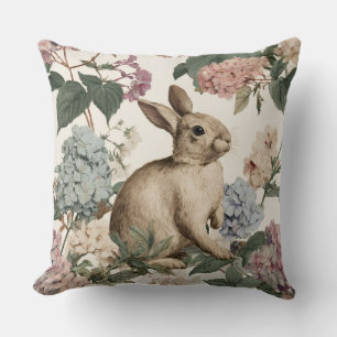 Decorative Rabbit Hydrangea Flowers Throw Pillow