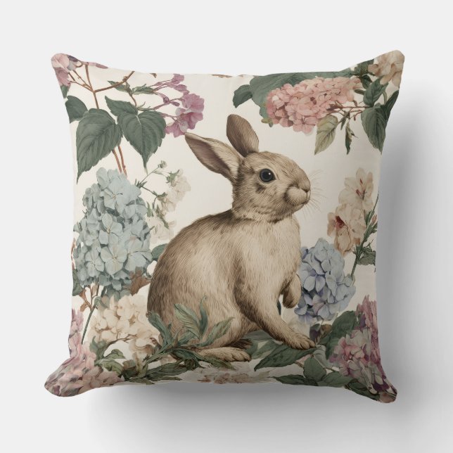 Decorative Rabbit Hydrangea Flowers Throw Pillow (Front)