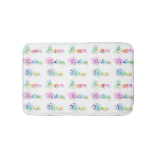 Decorative rainbow text. bath mat