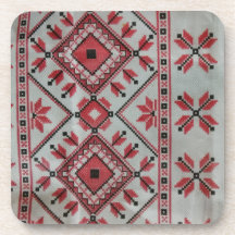 Decorative red and black coaster