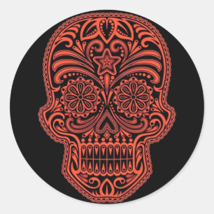 Decorative Red and Black Sugar Skull Classic Round Sticker