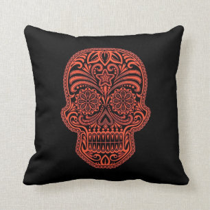 Decorative Red and Black Sugar Skull Cushion