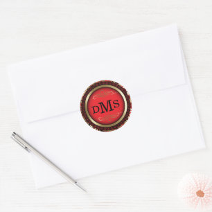 Decorative Red and Gold Design with Monogram  Classic Round Sticker