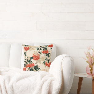 Decorative red and white berries design cushion