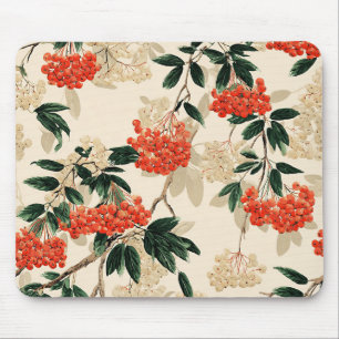 Decorative Red and White Berry Pattern Mouse Mat