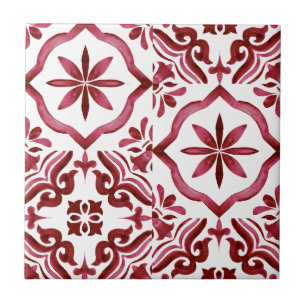 Decorative Red Azulejo Tile Patchwork Pattern